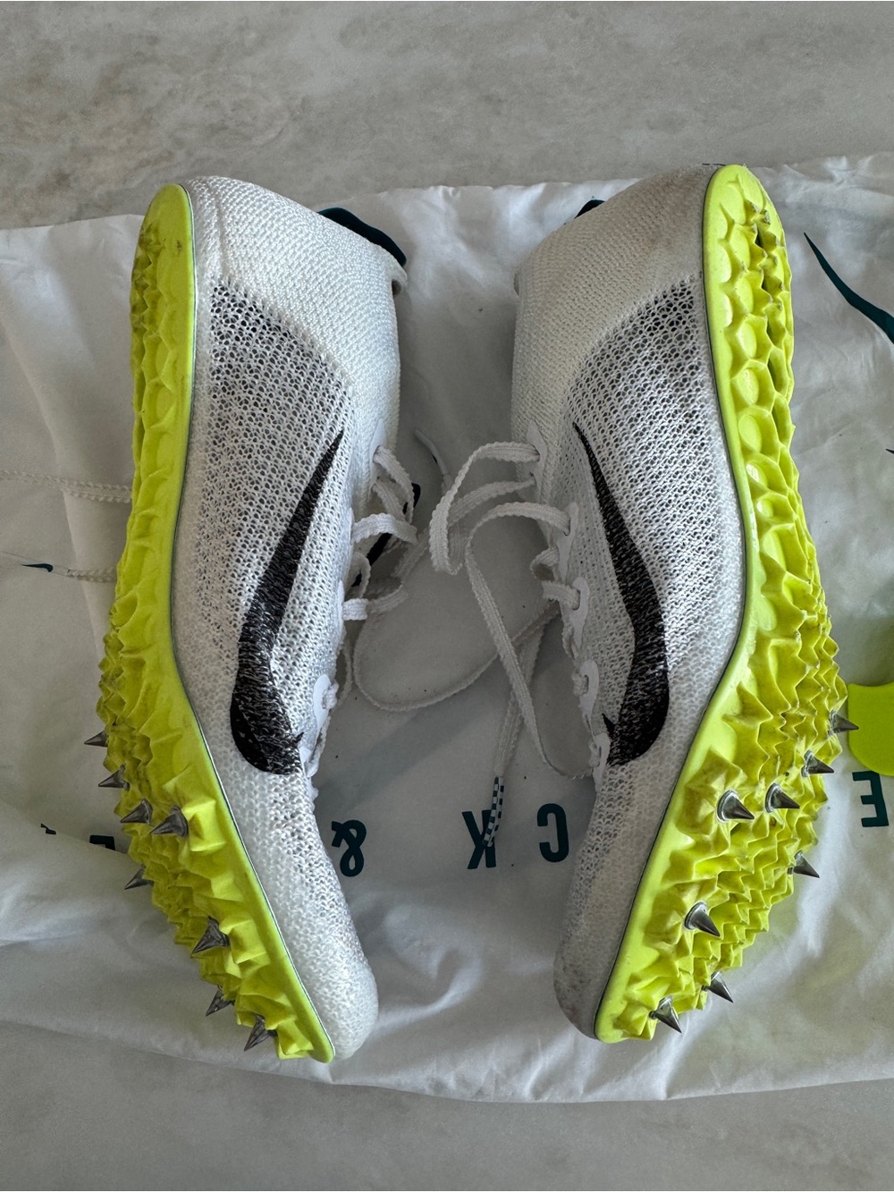 Nike White and Teal Flyknit Running Track Shoes with Black Swoosh spikes - Picture 5 of 13